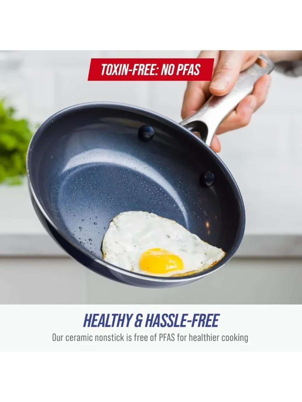 Blue 8” Nonstick Ceramic Frying Pan Skillet with Diamond Infusion - Durable